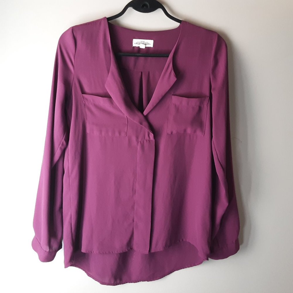 🌞 Hippie Rose V-neck Pull-over Blouse | Burgundy, Size XS